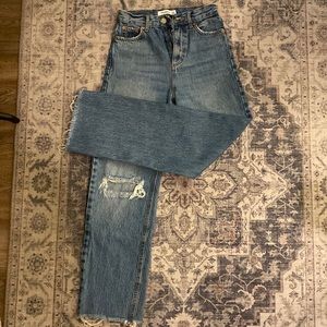 Pull&Bear high rise ripped blue jeans. EUR size 32, USA 0. Slight flare.